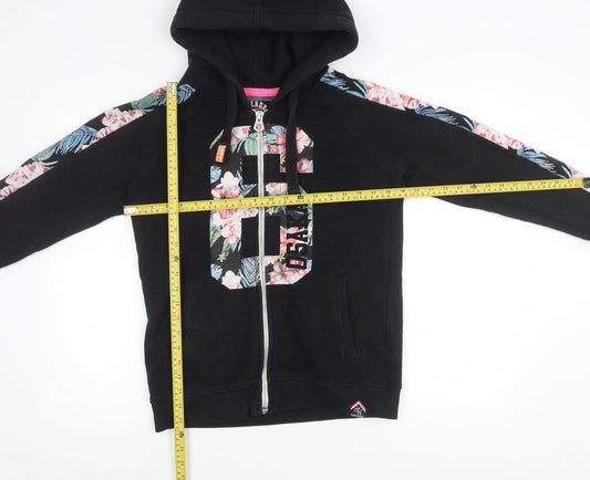 Superdry Women Black Floral Zip Hoodie Jacket Size L