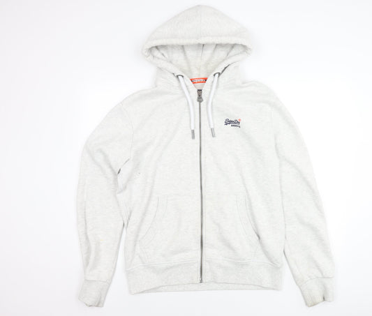 Superdry Men’s Grey Full Zip Hoodie Jacket Size L Cotton Blend