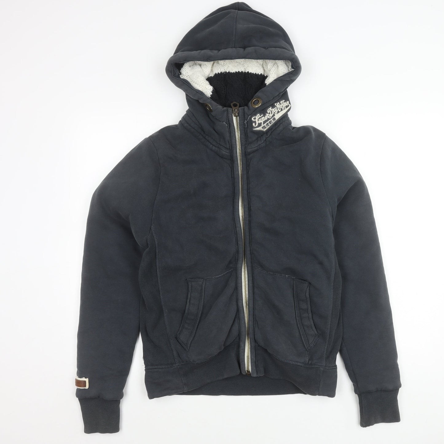 Superdry Women Black M Basic Hooded Zip Jacket Cotton Blend