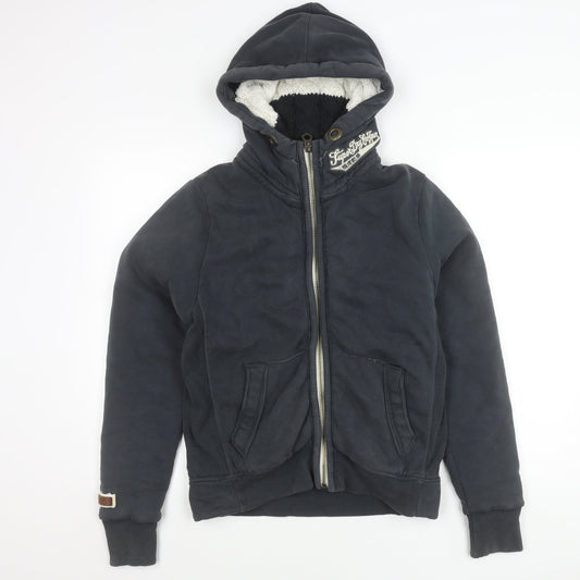 Superdry Women Black M Basic Hooded Zip Jacket Cotton Blend