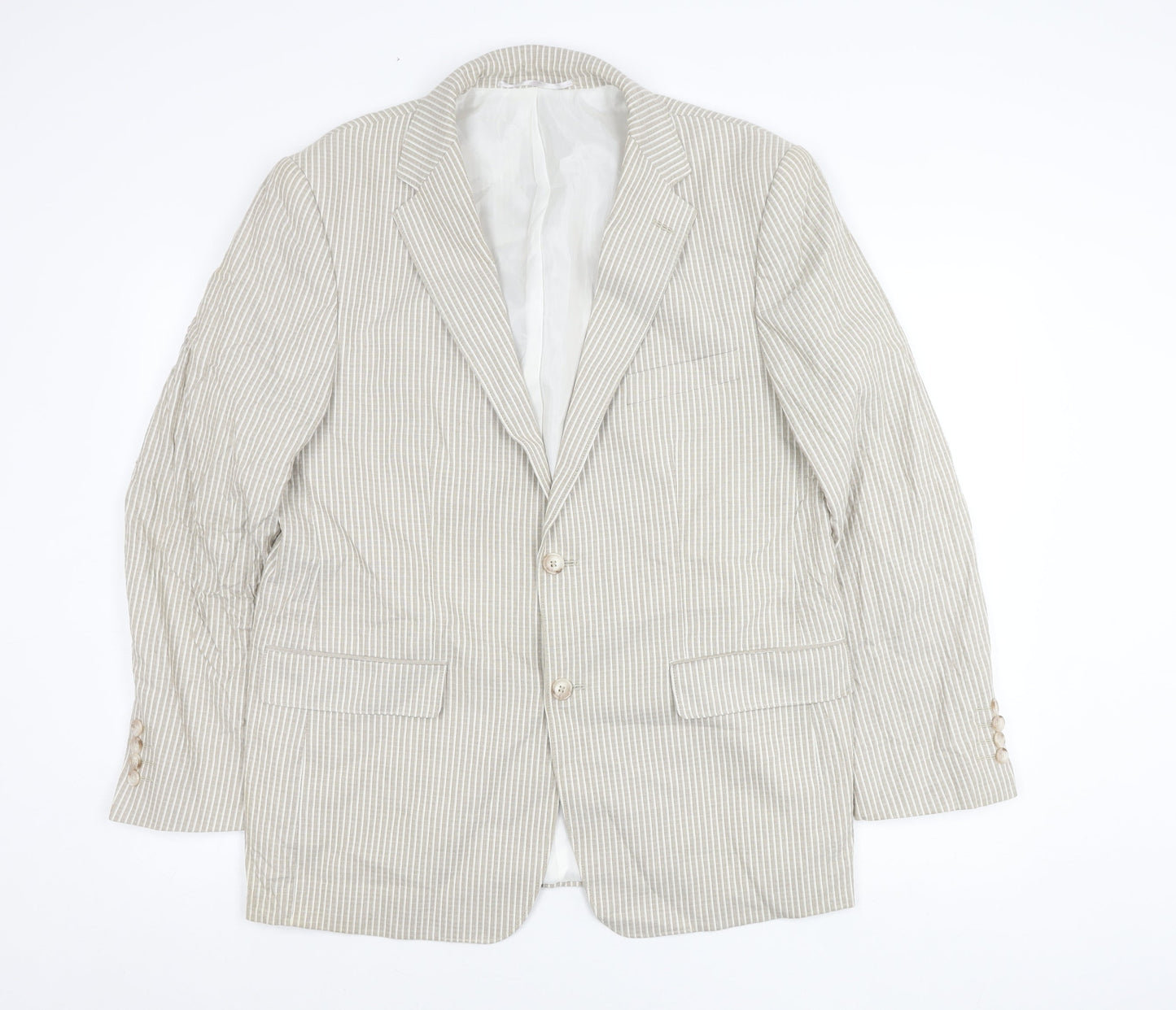 Cruise Men’s Beige Striped Cotton Blazer Jacket 42R XL