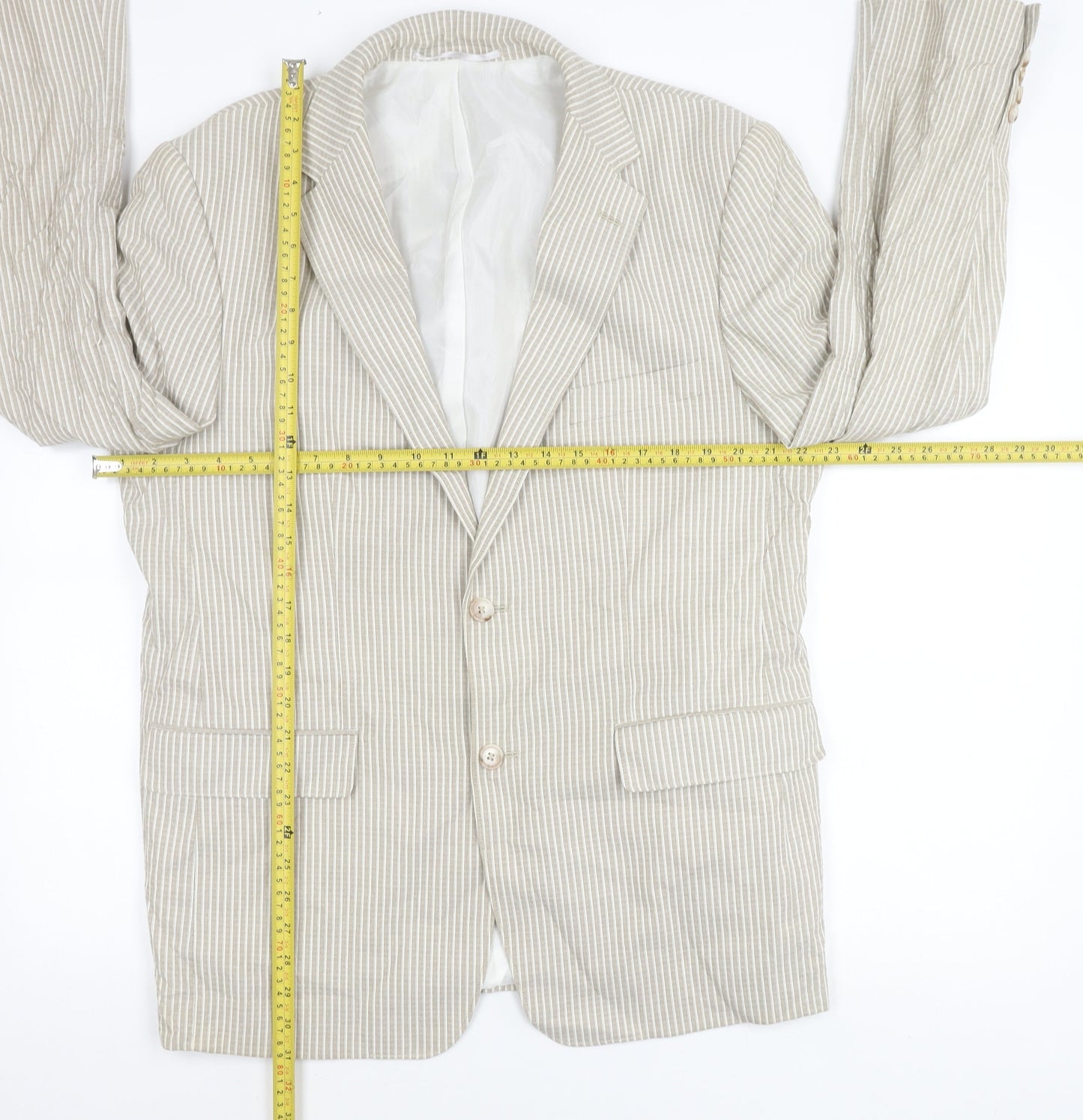 Cruise Men’s Beige Striped Cotton Blazer Jacket 42R XL