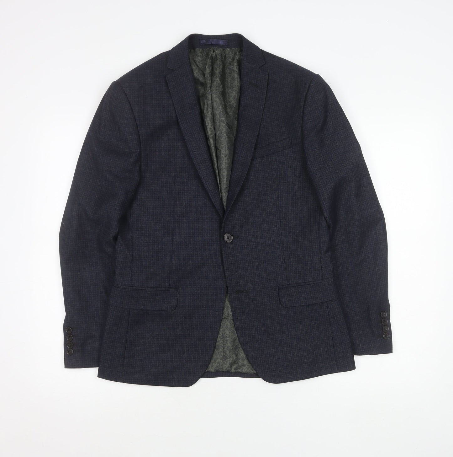 Limehaus Mens Slim Fit Blue Check Blazer Jacket 36S Notch Lapel