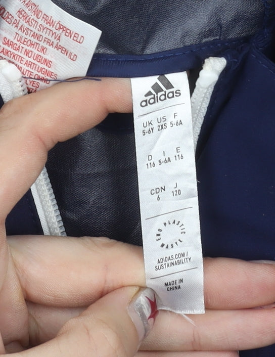 Adidas Boys Blue Hooded Rain Coat Jacket 5-6 Years Waterproof Sportswear