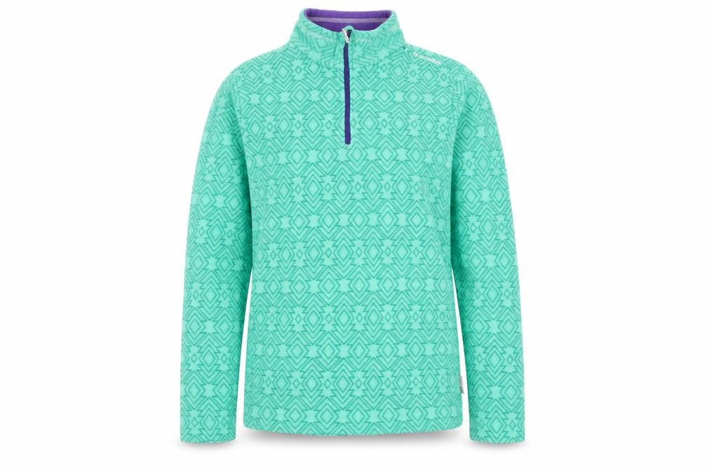 Front view of Decathlon girls’ green fleece sweatshirt 14 years 1/4 zip hiking pullover