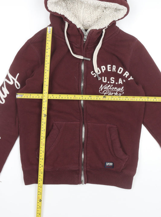 Superdry Women’s Burgundy Full Zip Hoodie M Sherpa Lined Casual