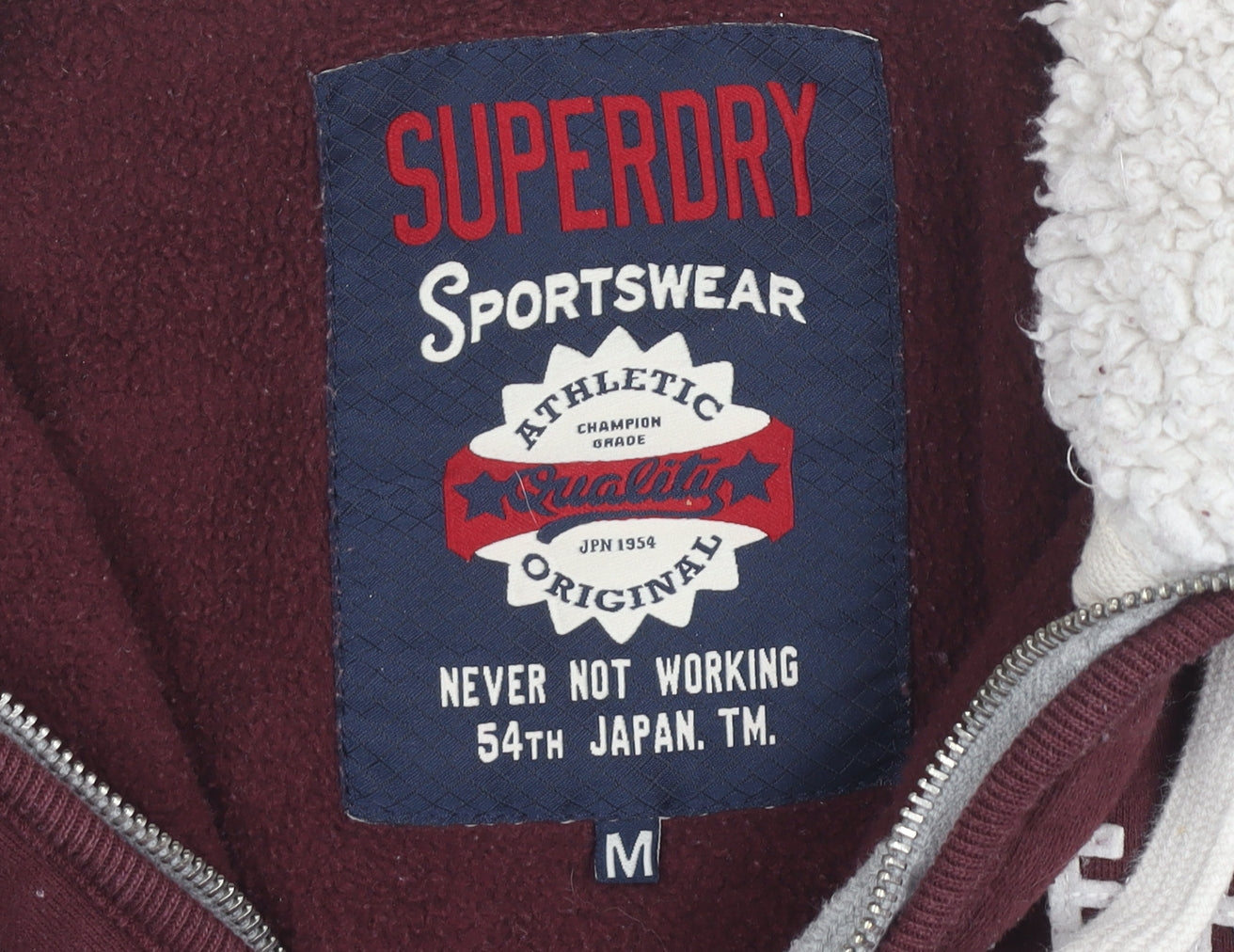 Superdry Women’s Burgundy Full Zip Hoodie M Sherpa Lined Casual