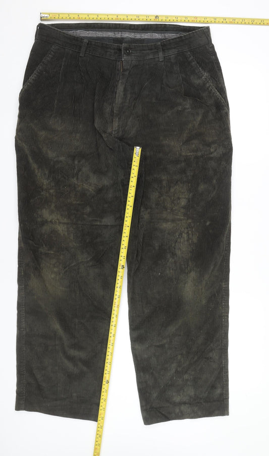 Marks & Spencer Men's Green Corduroy Pleated Trousers 36W 31L