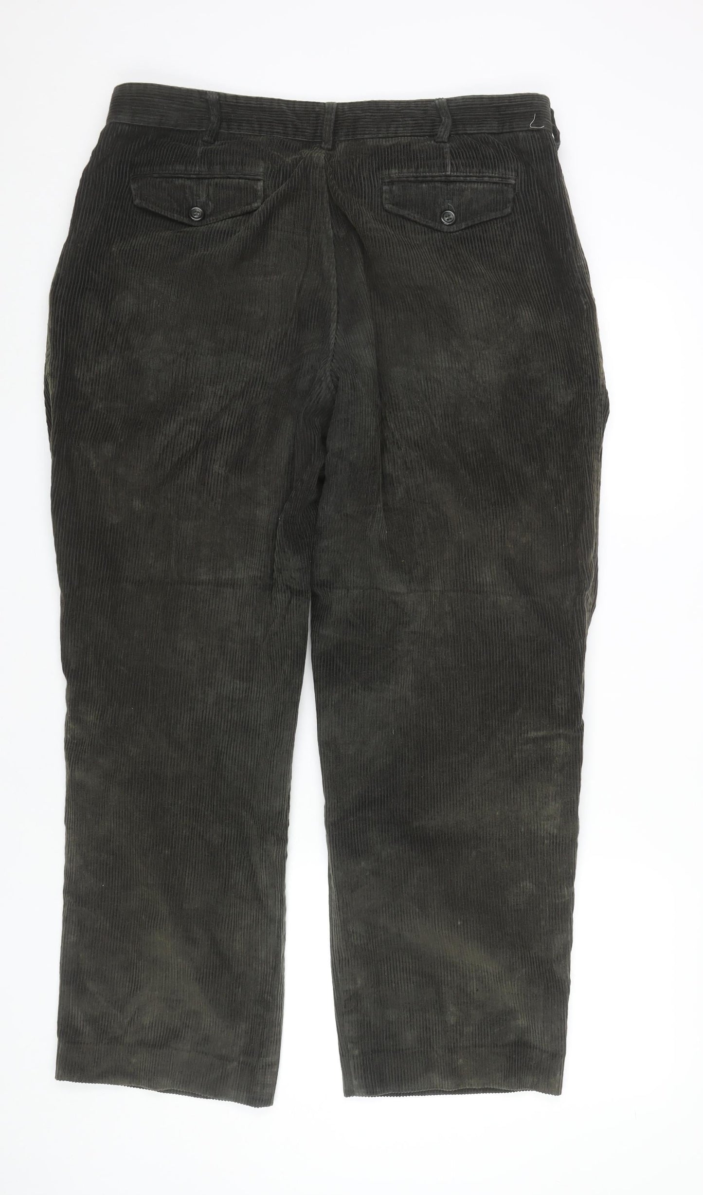 Marks & Spencer Men's Green Corduroy Pleated Trousers 36W 31L