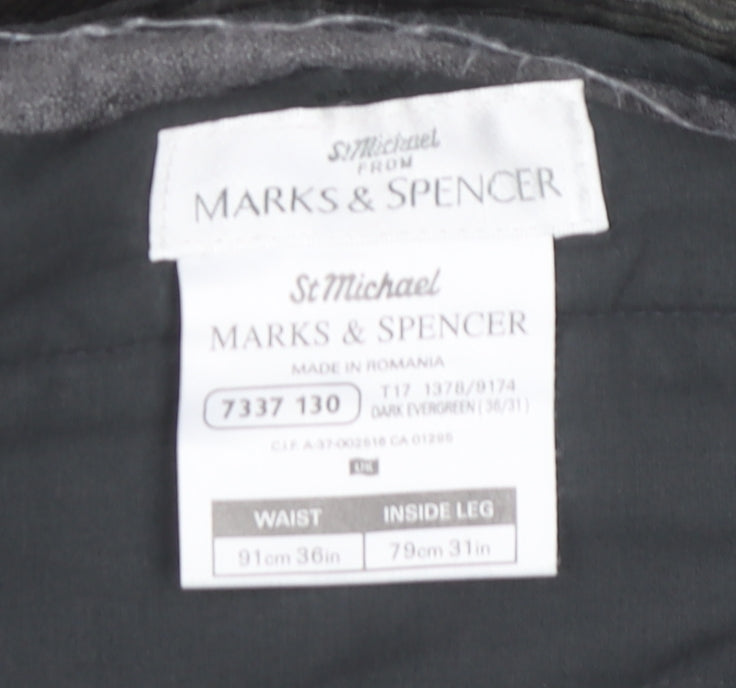 Marks & Spencer Men's Green Corduroy Pleated Trousers 36W 31L