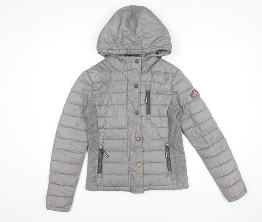 Superdry Womens Grey XS Puffer Jacket Hooded Winter Coat