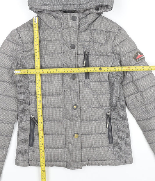 Superdry Womens Grey XS Puffer Jacket Hooded Winter Coat
