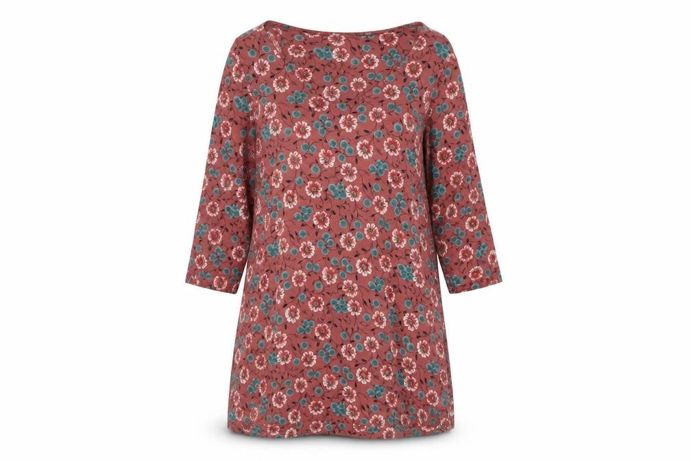 FatFace Women Red Floral Shift Dress Size 8 Viscose Casual 3/4 Sleeve