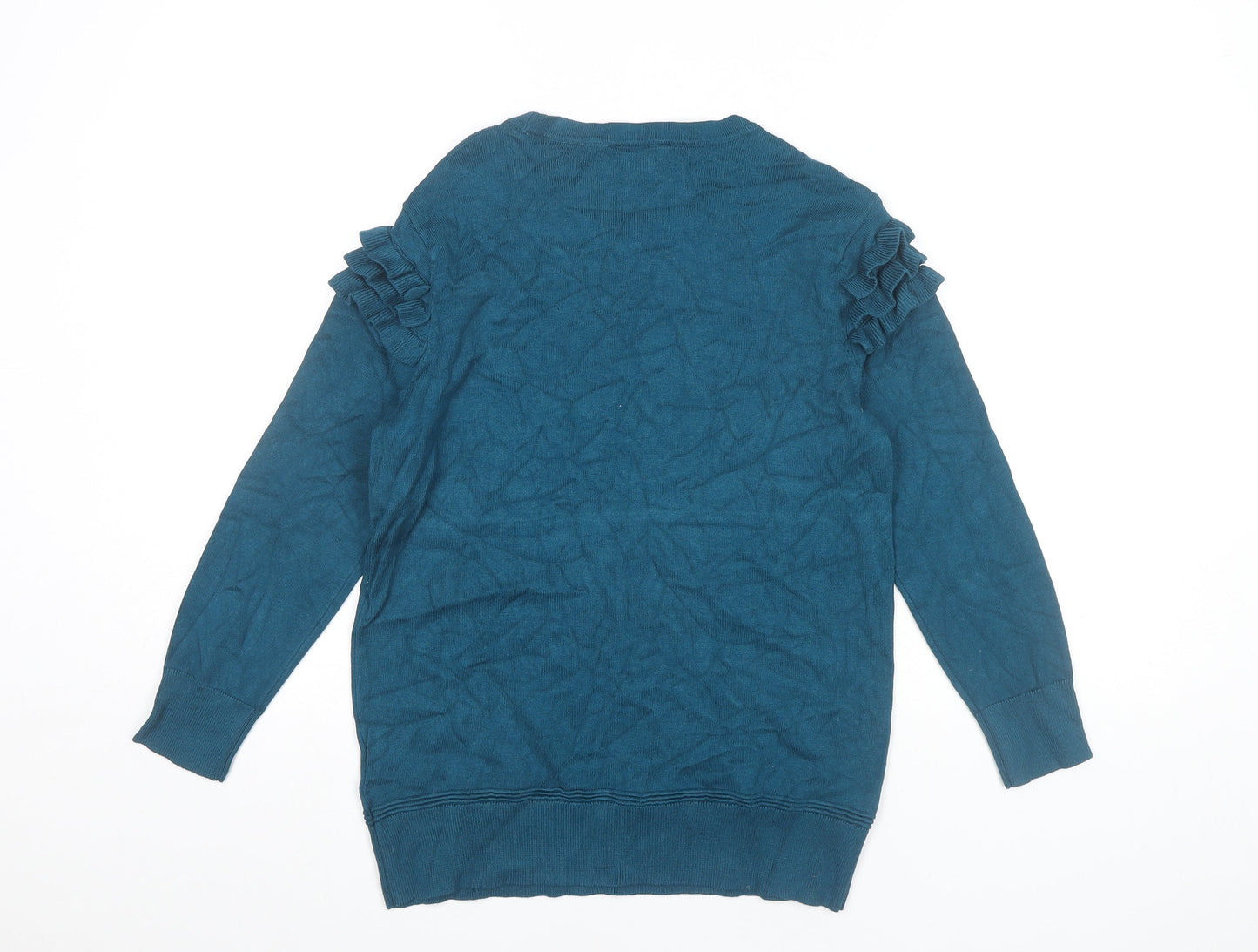 Principles Womens Blue Jumper Size 10 Crew Neck Long Sleeve Ruffle Knit