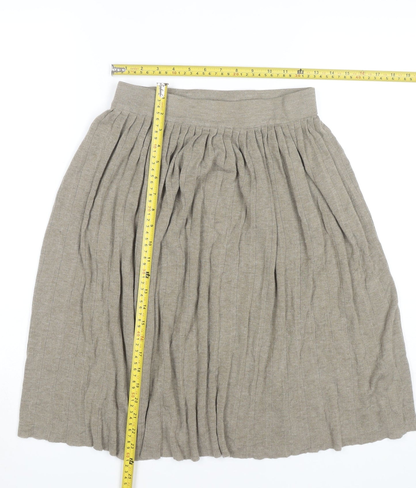 Zara Women’s Beige Pleated Knit Knee Length Skirt Size 12