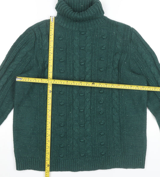 Lands' End Womens Green Roll Neck Cable-Knit Jumper Size L