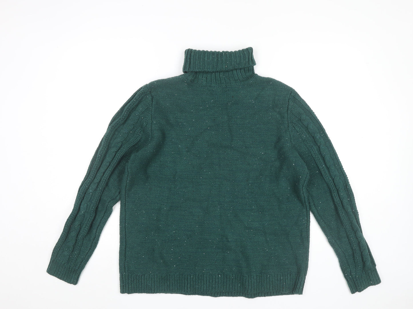 Lands' End Womens Green Roll Neck Cable-Knit Jumper Size L