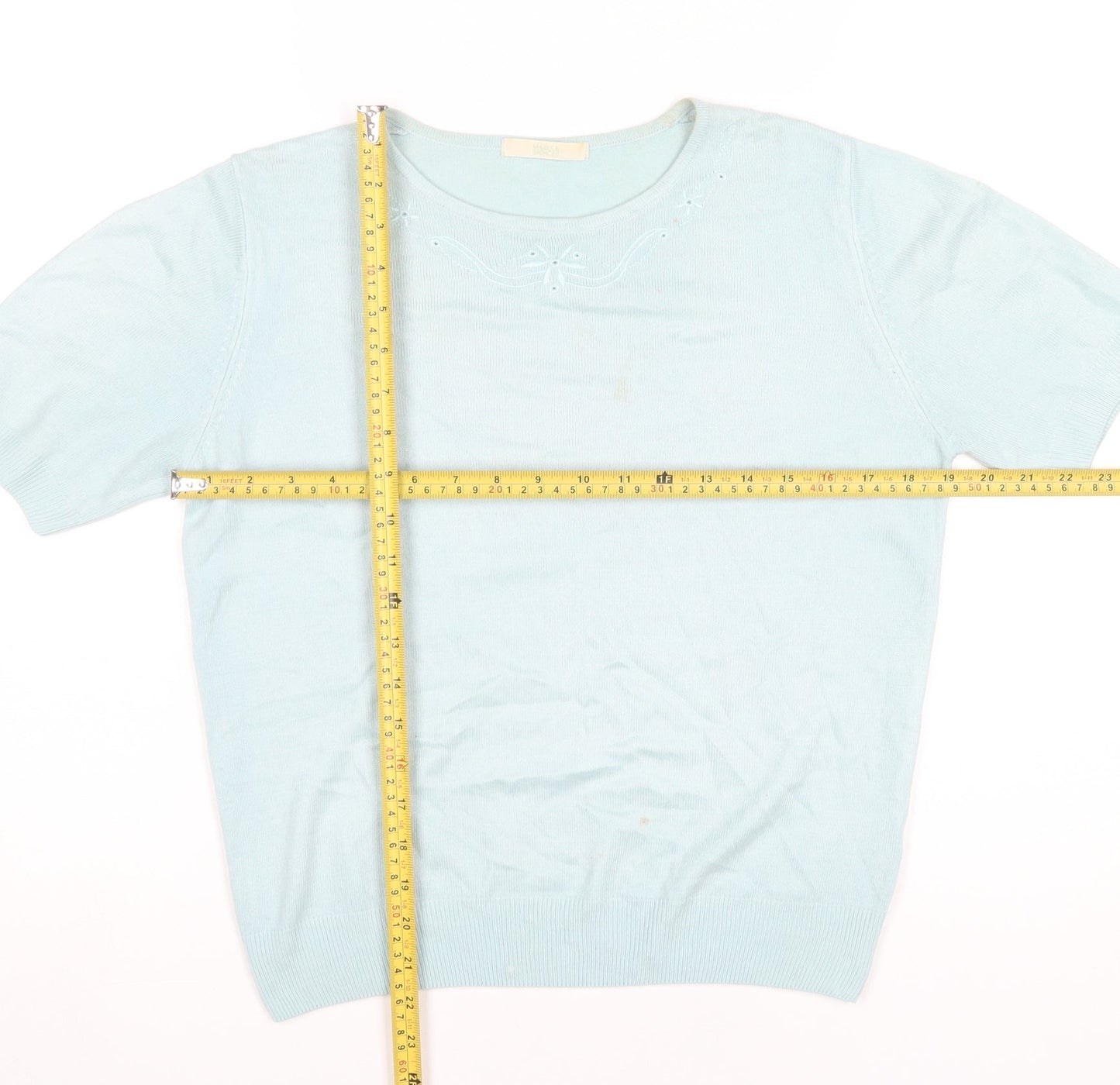 Marks and Spencer Womens Blue Size 12 Acrylic Knit Short Sleeve Top