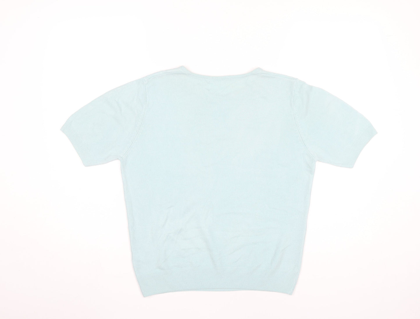 Marks and Spencer Womens Blue Size 12 Acrylic Knit Short Sleeve Top