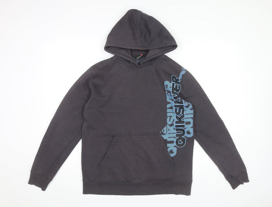Quiksilver Boys Black Pullover Hoodie 16Y Logo Graphic Cotton Blend