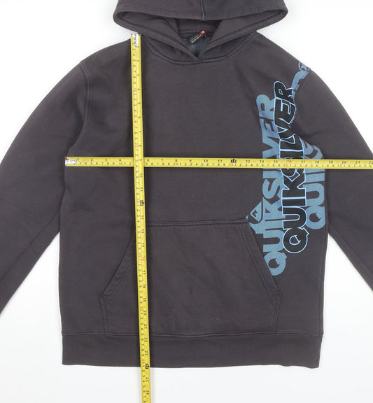 Quiksilver Boys Black Pullover Hoodie 16Y Logo Graphic Cotton Blend