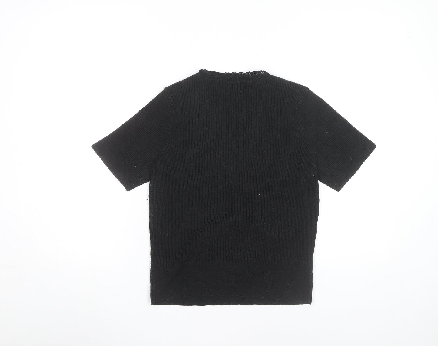 Marks and Spencer Women Black Size 14 Knit V-Neck Short Sleeve Top