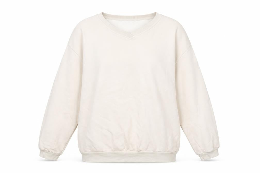 Quzen Women’s Beige V-Neck Sweatshirt UK 12 Cotton Blend Pullover