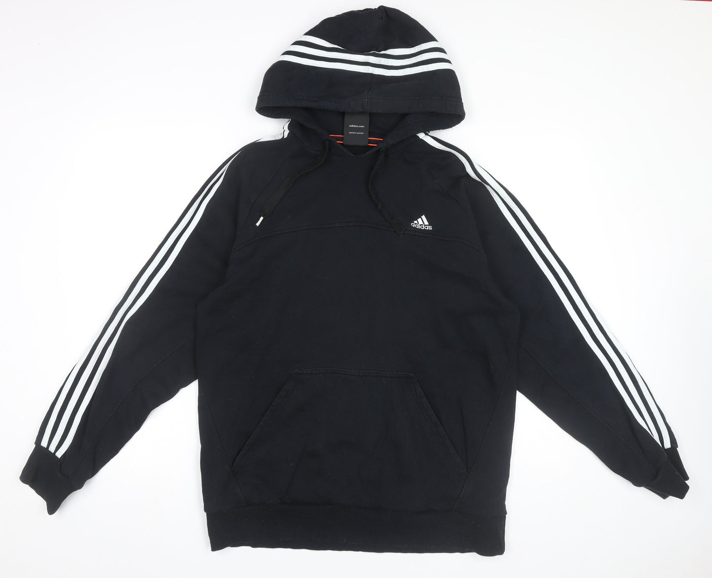 Adidas Men’s Black Pullover Hoodie Medium Logo Striped Sportswear