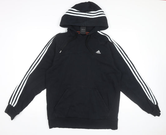 Adidas Men’s Black Pullover Hoodie Medium Logo Striped Sportswear