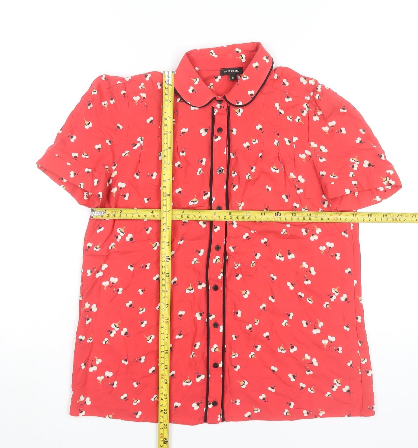 River Island Women's Red Floral Button-Up Shirt Top Size 8