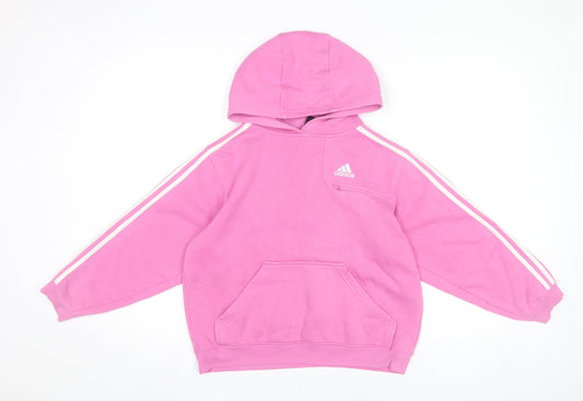 Adidas Girls Pink Pullover Hoodie Age 10 Years Logo Stripe Sportswear