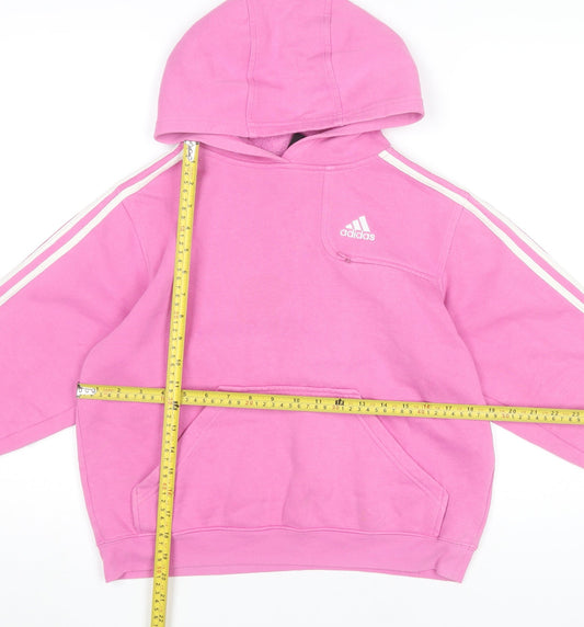 Adidas Girls Pink Pullover Hoodie Age 10 Years Logo Stripe Sportswear