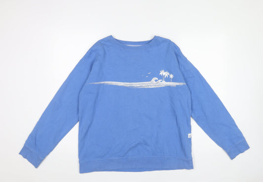 FatFace Womens Blue Cotton Blend Sweatshirt Size 12 Graphic Print
