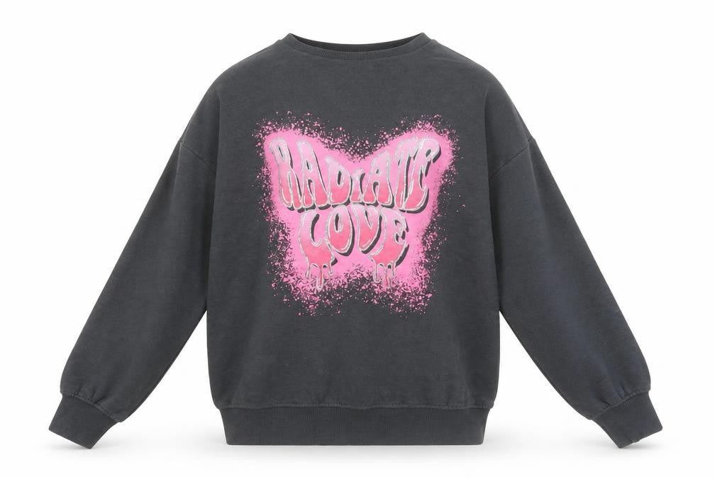 Front view of I ❤️ Girlpower girls’ black graphic print pullover sweatshirt 8 years