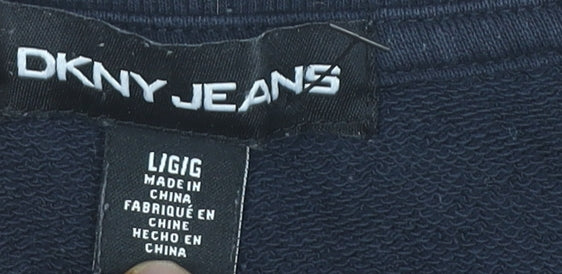 DKNY Womens Black Logo Sequin Pullover Sweatshirt Size L