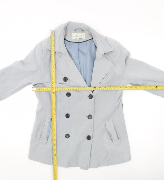 Peacocks Women Blue Striped Pea Coat Jacket Size 10