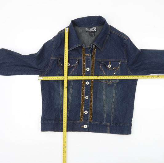 BEACH Women’s Blue Denim Studded Jacket Size L Casual