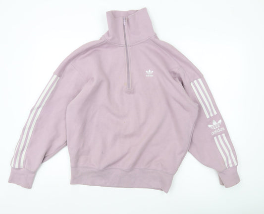 Adidas Womens Purple 1/2 Zip Sweatshirt Size 12 Relaxed Fit Logo Jumper