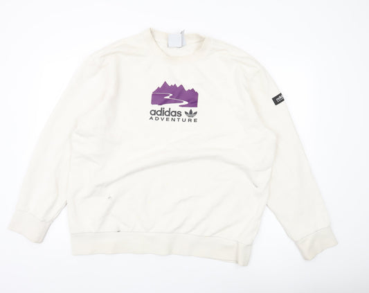 Adidas Mens Ivory Sweatshirt L Pullover Crew Neck Logo Adventure