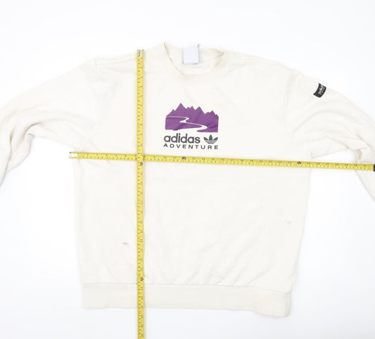 Adidas Mens Ivory Sweatshirt L Pullover Crew Neck Logo Adventure