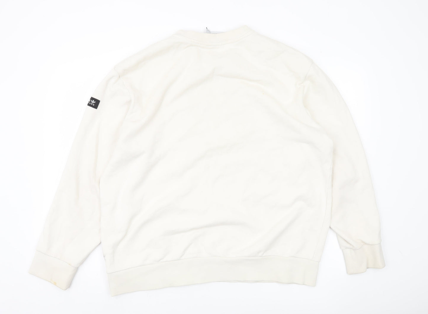 Adidas Mens Ivory Sweatshirt L Pullover Crew Neck Logo Adventure