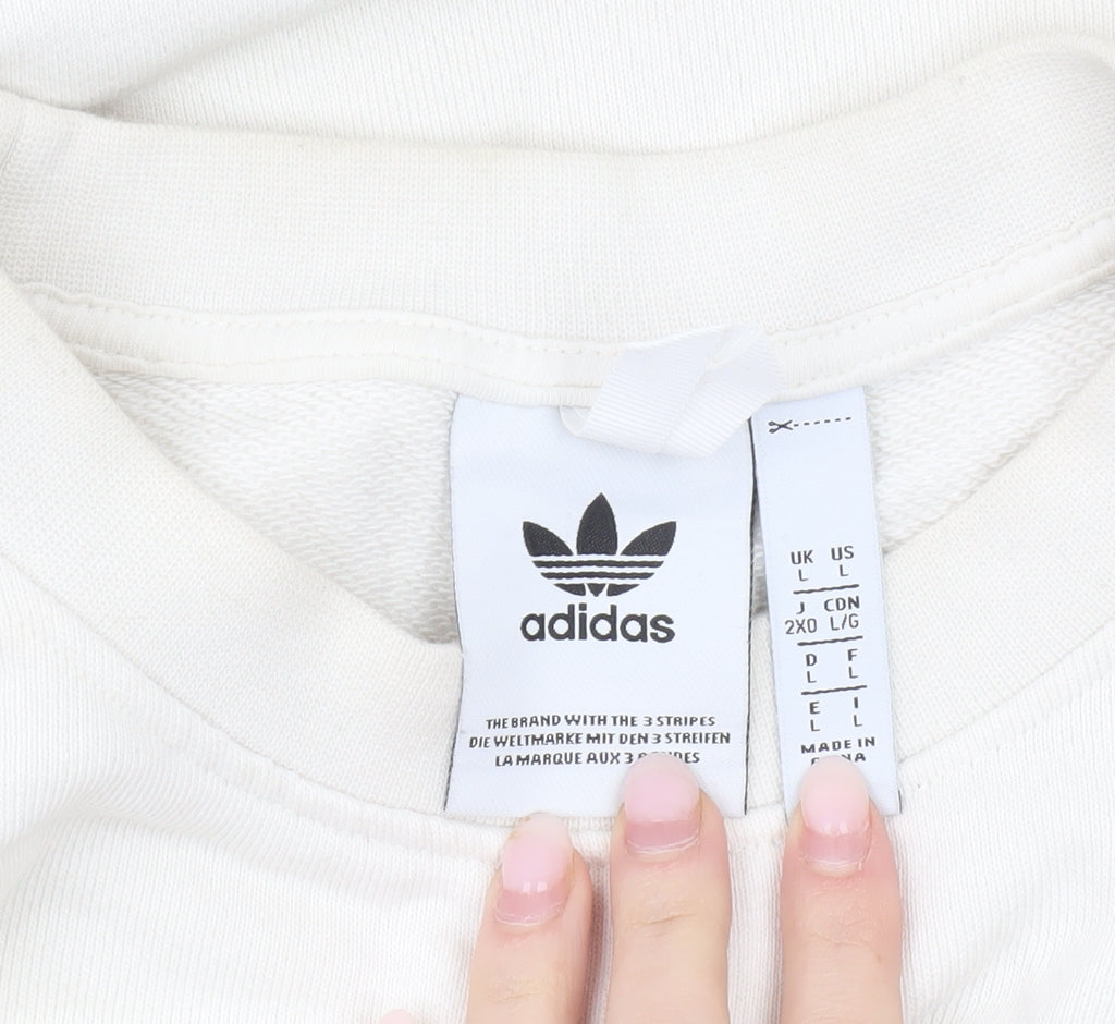 Adidas Mens Ivory Sweatshirt L Pullover Crew Neck Logo Adventure