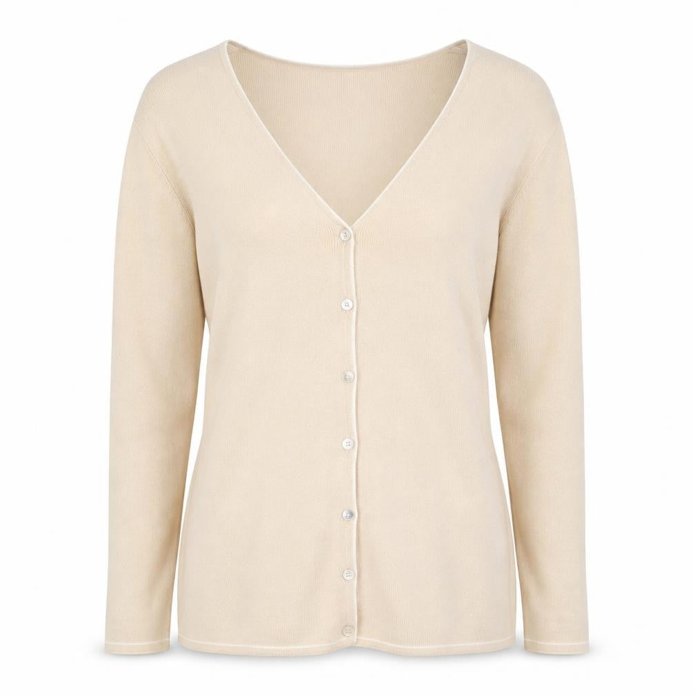 Debbie Morgan Womens Beige V-Neck Cardigan L 3/4 Sleeve Knit