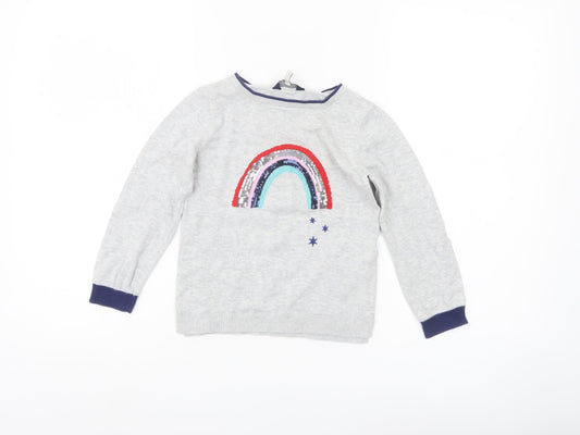 Joules Girls Grey Sequin Rainbow Jumper 6 Years Long Sleeve Cotton