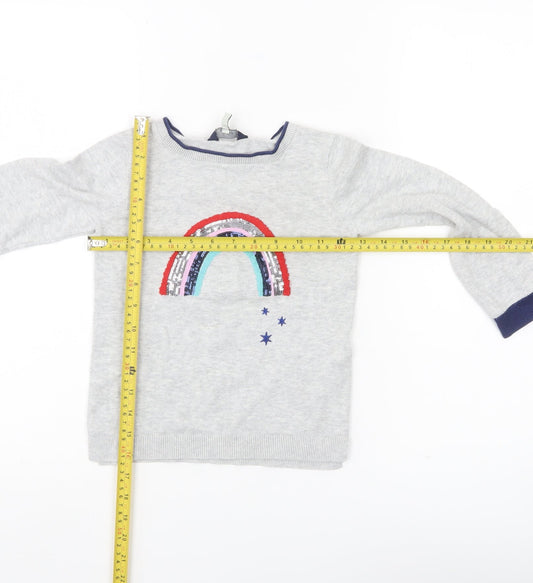 Joules Girls Grey Sequin Rainbow Jumper 6 Years Long Sleeve Cotton