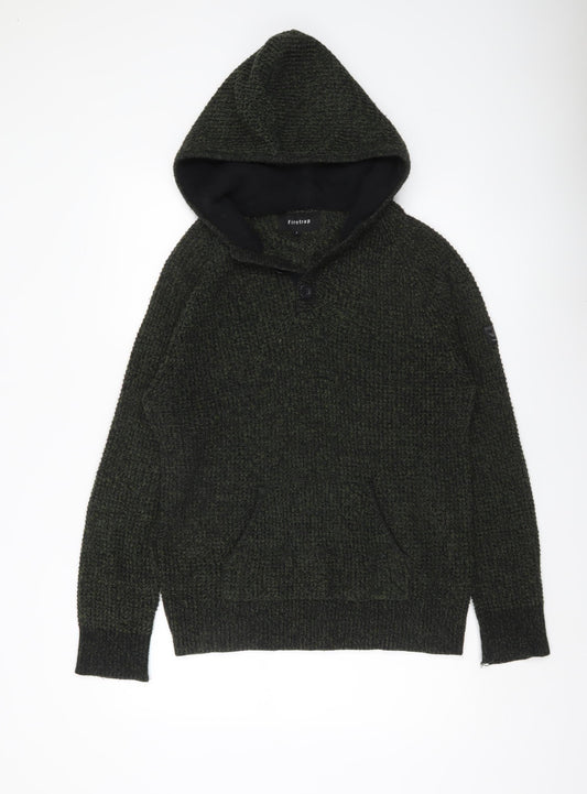 Firetrap Mens Green L Hooded Pullover Jumper Chunky Knit