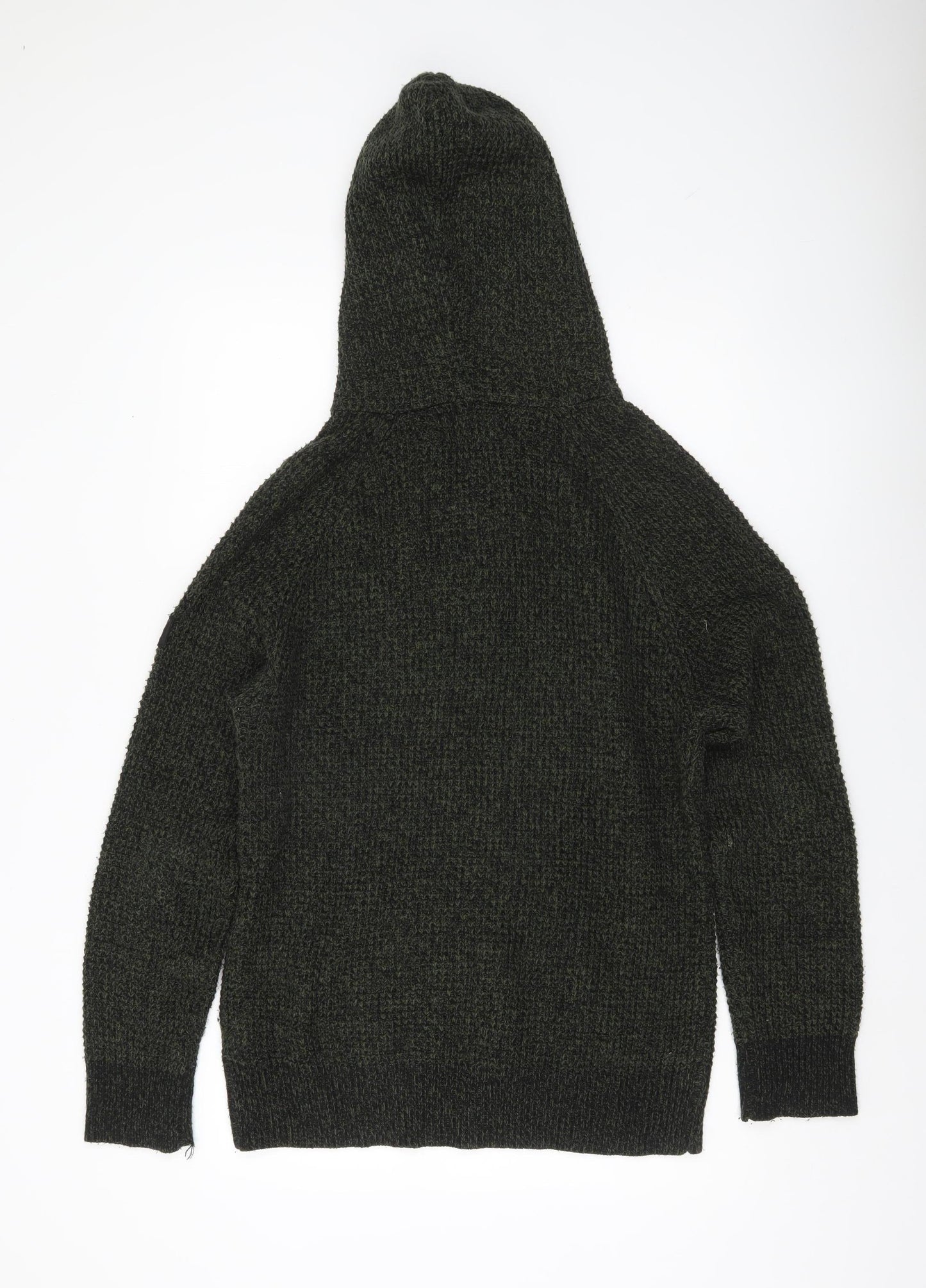 Firetrap Mens Green L Hooded Pullover Jumper Chunky Knit