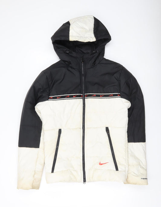 Nike Mens Black White XS Therma-Fit Puffer Jacket Hooded Winter