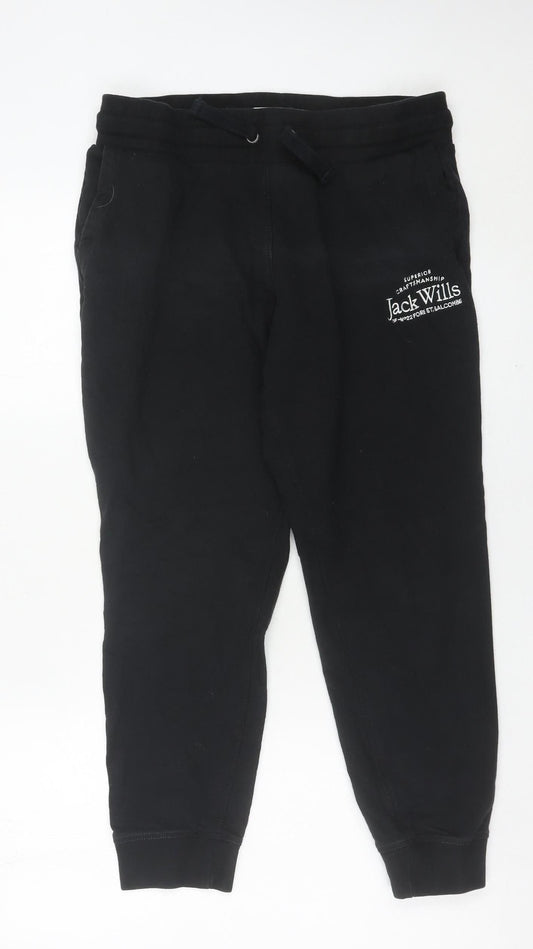 Jack Wills Womens Black Jogger Trousers Size 14 Elastic Waist