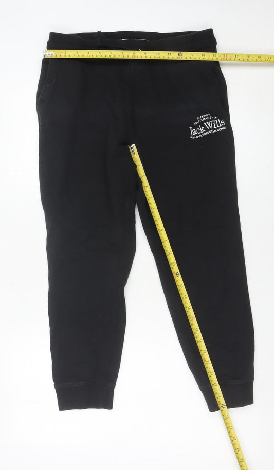 Jack Wills Womens Black Jogger Trousers Size 14 Elastic Waist